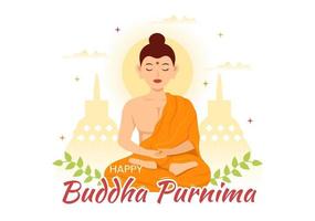 Happy Buddha Purnima Illustration with Vesak Day or Indian Festival to Spiritual in Flat Cartoon Hand Drawn for Web Banner or Landing Page Templates vector