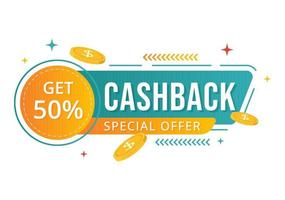 Cashback Illustration with Financial Payment to Money Cash Back Service for a Buyer in Flat Cartoon Hand Drawn for Landing Page Templates vector