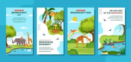 mundo biodiversidad día social medios de comunicación cuentos plano dibujos animados mano dibujado plantillas ilustración vector
