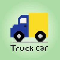 8 bit pixel truck. car transport object for game assets in vector illustration.