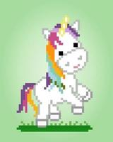 Unicornio de 8 bits de píxeles colorido para iconos de juegos. patrón de punto de cruz de vector de ilustración