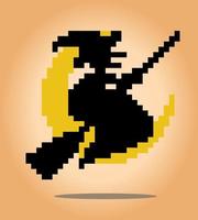 8 bit pixel the witch flying with a broom, in vector illustration for game asset or cross stitch pattern