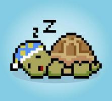 8 bit Pixel sleeping turtle. Animal pixels in Vector illustration for game asset or cross stitch pattern.