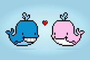 8 bit pixel of whale. Animals pixel in Vector Illustrations for Game Assets or Cross Stitch Patterns