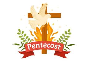 Pentecost Sunday Illustration with Flame and Holy Spirit Dove in Catholics or Christians Religious Culture Holiday Flat Cartoon Hand Drawn Templates vector