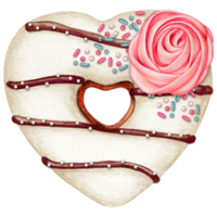 watercolor hand drawn heart shaped donut png