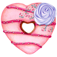 watercolor hand drawn heart shaped donut png