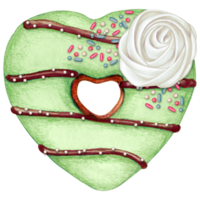 watercolor hand drawn heart shaped donut png