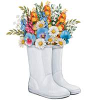 watercolor rubber boots with floral bouquet png