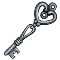 watercolor hand drawn heart shaped key png