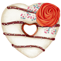 watercolor hand drawn heart shaped donut png