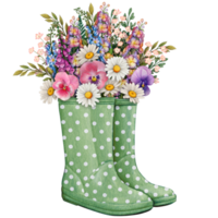 watercolor rubber boots with floral bouquet png