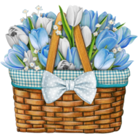 Aquarell Korb mit Blumen- Strauß png