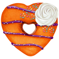 watercolor hand drawn heart shaped donut png