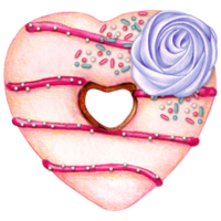 aquarelle main tiré cœur en forme de Donut png