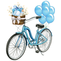 Watercolor baby shower blue bike png