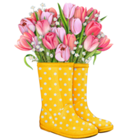 waterverf rubber laarzen met bloemen boeket png