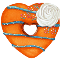 watercolor hand drawn heart shaped donut png