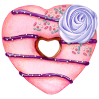 watercolor hand drawn heart shaped donut png