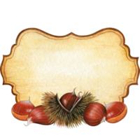 Watercolor hand drawn realistic chestnuts vintage label png