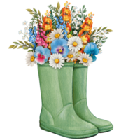 Aquarell Gummi Stiefel mit Blumen- Strauß png