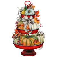 Watercolor hand drawn fall decorated tiered tray png