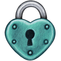 Watercolor hand drawn heart shaped lock png