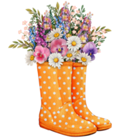 watercolor rubber boots with floral bouquet png