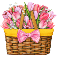 watercolor basket with floral bouquet png