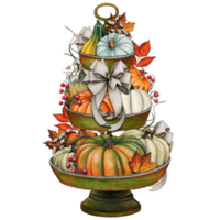 Watercolor hand drawn fall decorated tiered tray png