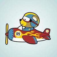 Cute bear pilot on airplane, vector cartoon illustration