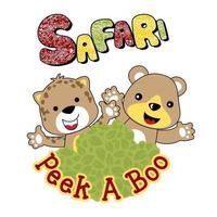 playing peek a boo with bear and leopard, vector cartoon illustration