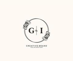 initial GI letters hand drawn feminine and floral botanical logo suitable for spa salon skin hair beauty boutique and cosmetic company. vector