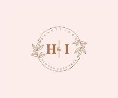 initial HI letters Beautiful floral feminine editable premade monoline logo suitable for spa salon skin hair beauty boutique and cosmetic company. vector