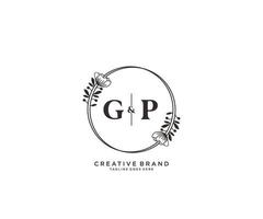 initial GP letters hand drawn feminine and floral botanical logo suitable for spa salon skin hair beauty boutique and cosmetic company. vector