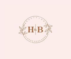 initial HB letters Beautiful floral feminine editable premade monoline logo suitable for spa salon skin hair beauty boutique and cosmetic company. vector