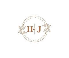 initial HJ letters Beautiful floral feminine editable premade monoline logo suitable for spa salon skin hair beauty boutique and cosmetic company. vector