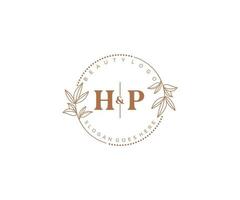 initial HP letters Beautiful floral feminine editable premade monoline logo suitable for spa salon skin hair beauty boutique and cosmetic company. vector