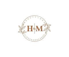 initial HM letters Beautiful floral feminine editable premade monoline logo suitable for spa salon skin hair beauty boutique and cosmetic company. vector