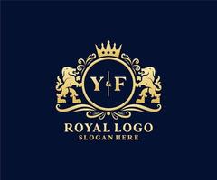 Initial YF Letter Lion Royal Luxury Logo template in vector art for Restaurant, Royalty, Boutique, Cafe, Hotel, Heraldic, Jewelry, Fashion and other vector illustration.