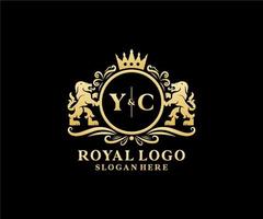 Initial YC Letter Lion Royal Luxury Logo template in vector art for Restaurant, Royalty, Boutique, Cafe, Hotel, Heraldic, Jewelry, Fashion and other vector illustration.