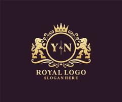 Initial YN Letter Lion Royal Luxury Logo template in vector art for Restaurant, Royalty, Boutique, Cafe, Hotel, Heraldic, Jewelry, Fashion and other vector illustration.