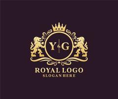 Initial YG Letter Lion Royal Luxury Logo template in vector art for Restaurant, Royalty, Boutique, Cafe, Hotel, Heraldic, Jewelry, Fashion and other vector illustration.