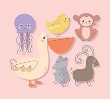 six cute animals vector