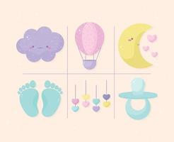 six baby shower items vector