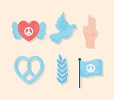 six peace day items vector