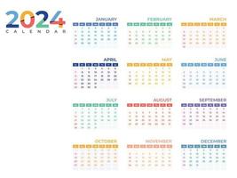 Set of 12 calendar, minimalist Calendar 2024 template, Planner year, Wall calendar, Week Starts sunday vector