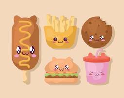 kawaii comida paquete vector