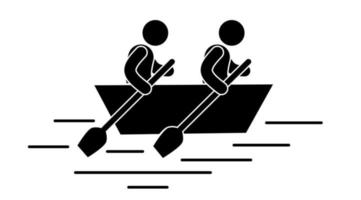 Silhouette of two people rowing a boat. Vector illustration