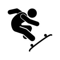 silueta de un hombre jugando un patineta. aprender patineta vector ilustración icono. skater.skateboarding